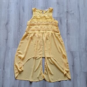 Women's M Yellow Goldenrod Willow & Clay Lace Sleeveless High Low Top
